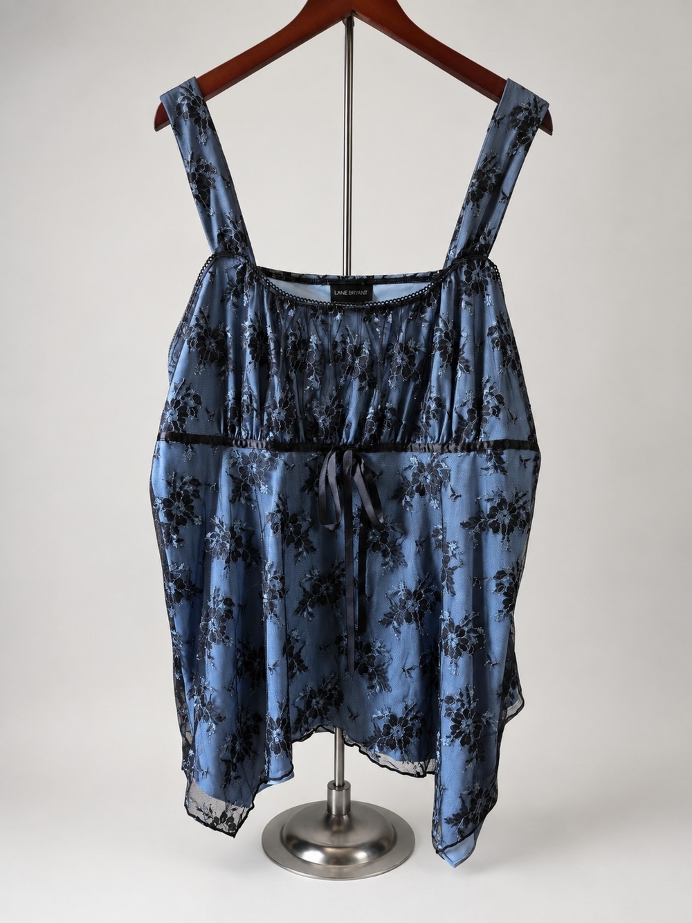 Lane Bryant Blue Camisole with Black Floral Lace Trim